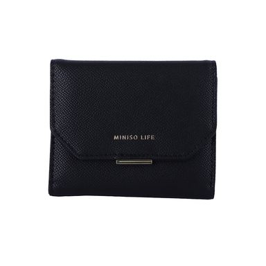 Cartera Corta para Mujer Basica Tipo Piel Granulada Serie Miniso Negro