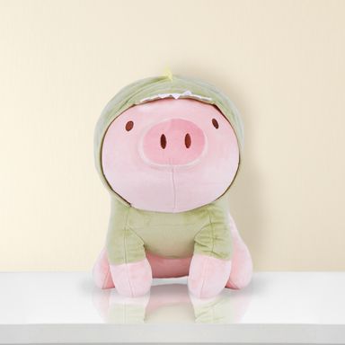 Peluche De Cerdito Sentado, Con Capucha De Dinosaurio, Mediano, Rosa