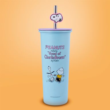Vaso de Acero Inoxidable con Pitillo 800Ml Serie Snoopy Azul