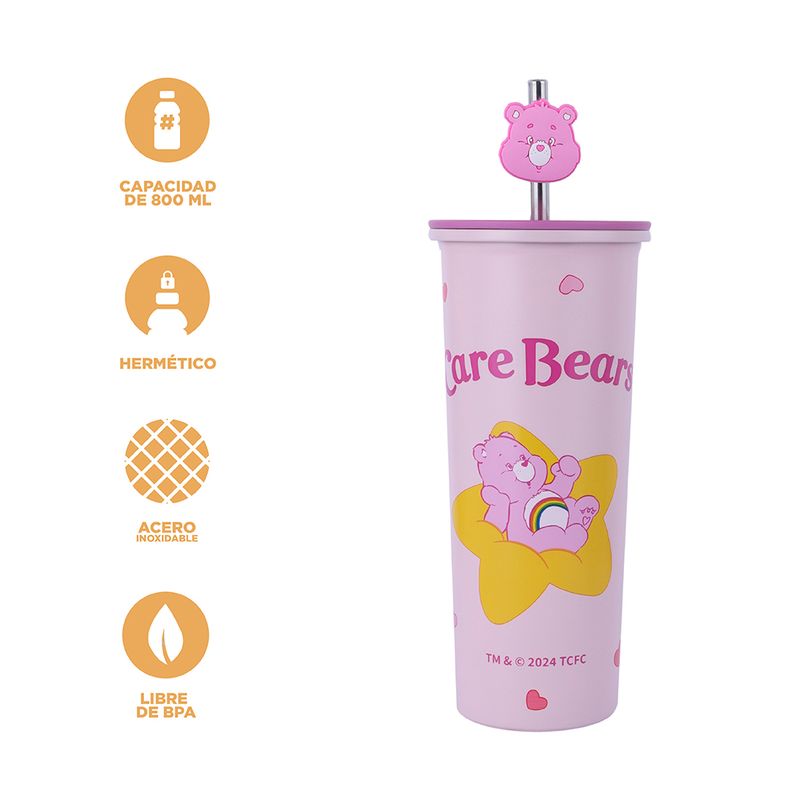 Vaso-de-Acero-Inoxidable-con-Pitillo-800Ml-Serie-Care-Bears-Rosa-4-24961