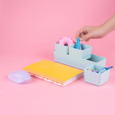 Organizador Plastico Apilable para Escritorio 4 Piezas Serie Macaron Azul