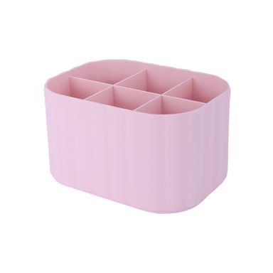 Organizador Plastico de 6 Compartimentos para Escritorio Version Alta Serie Macaron Rosa