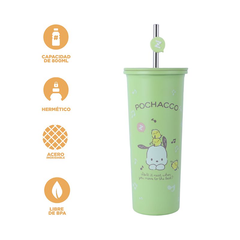 Vaso-de-Acero-con-Pitillo-Pochacco-800Ml-Serie-Sanrio-Verde-4-25376