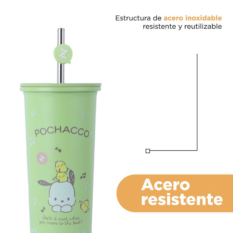 Vaso-de-Acero-con-Pitillo-Pochacco-800Ml-Serie-Sanrio-Verde-7-25376