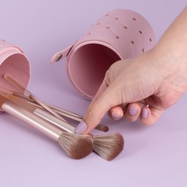 Organizador Plastico para Brochas de Maquillaje con Patron de Diamantes L Rosa