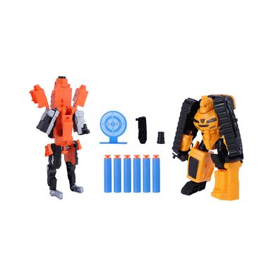 Robot Transformable y Pistola de Balas Blandas Serie Miniso Amarrillo y Naranja