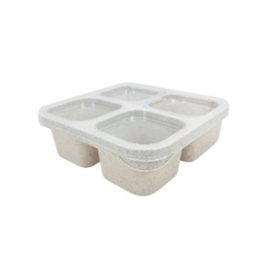Recipiente para Alimentos de 4 Compartimentos con Pitillo 650 Ml Beige