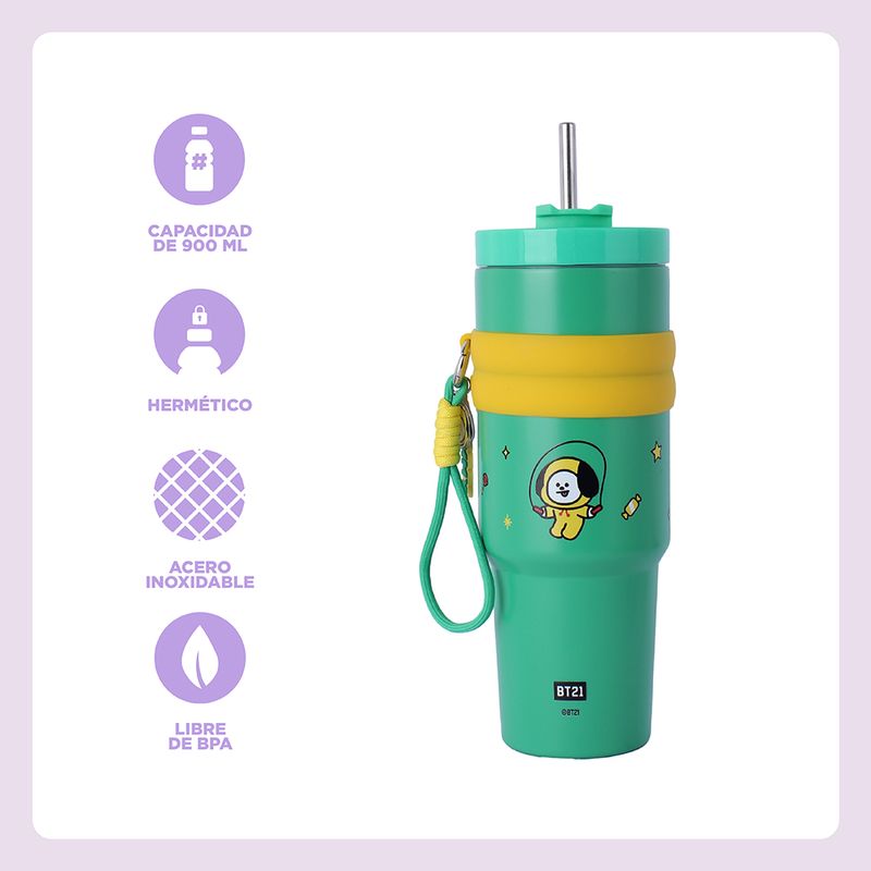 Termo-de-Doble-Pared-con-Funda-y-Pitillo-900-Ml-Chimmy-Serie-Bt21-Verde-3-25493