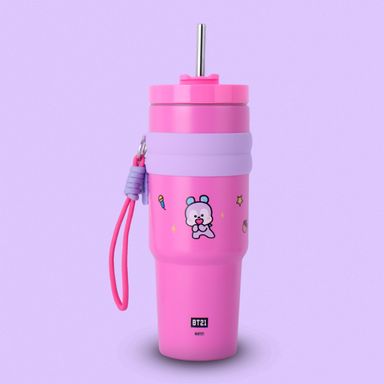 Termo de Doble Pared con Funda y Pitillo 900 Ml Mang Serie Bt21 Rosa