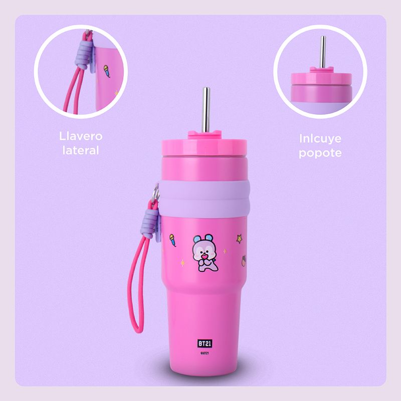 Termo-de-Doble-Pared-con-Funda-y-Pitillo-900-Ml-Mang-Serie-Bt21-Rosa-5-25494