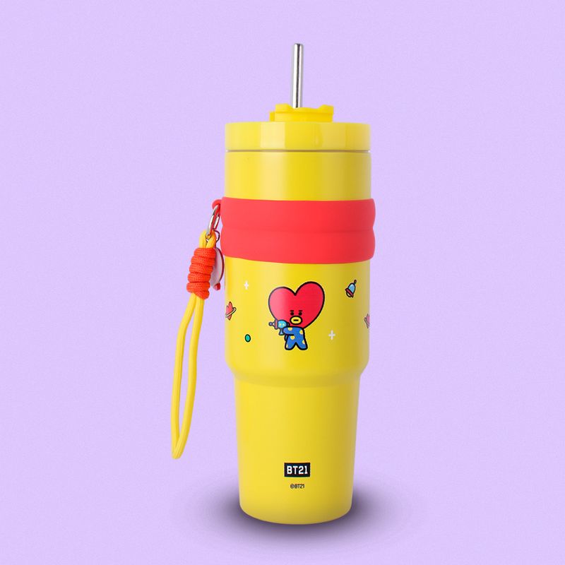 Termo-de-Doble-Pared-con-Funda-y-Pitillo-900-Ml-Tata-Serie-Bt21-Amarillo-2-25496