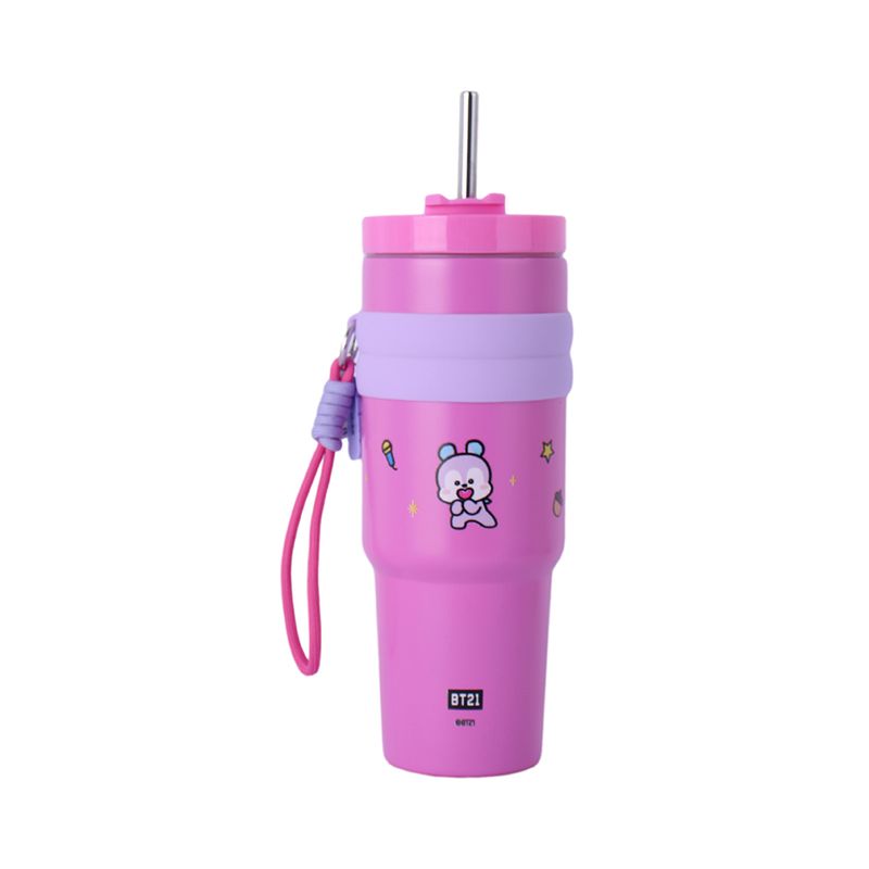 Termo-de-Doble-Pared-con-Funda-y-Pitillo-900-Ml-Mang-Serie-Bt21-Rosa-1-25494