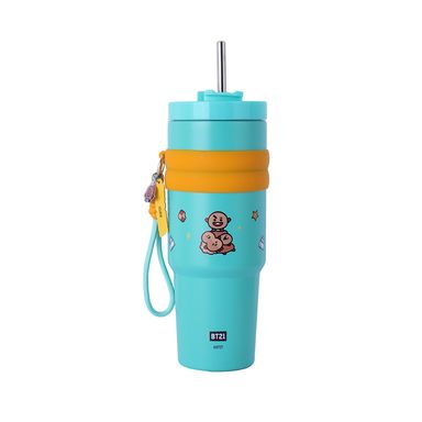 Termo de Doble Pared con Funda y Pitillo 900 Ml Shooky Serie Bt21 Azul Claro