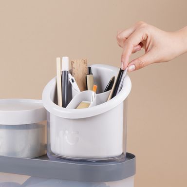 Organizador Plastico de Almacenamiento 3 Compartimentos Serie Silver Gray Gris Claro