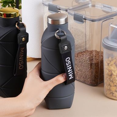 Botella Plastico Plegable de Silicona Portatil de 700 Ml Serie Silver Grey Gris