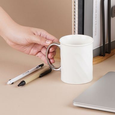 Taza de Ceramica 310 Ml  Serie Silver Grey Blanco