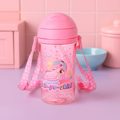 Botella de Plastico con Pitillo 400 Ml Serie Mis Pastelitos Rosa