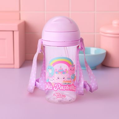 Botella de Plastico con Pitillo 400 Ml Serie Mis Pastelitos Morada