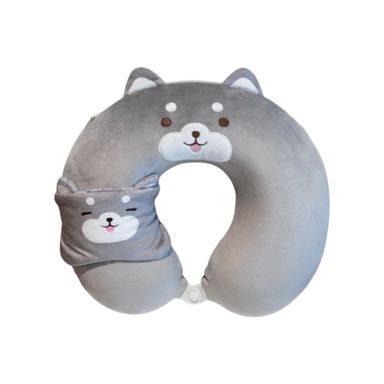 Almohada para Viaje de Espuma Viscoelastica con Antifaz Shiba Inu Serie Miniso