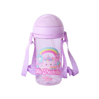 Botella de Plastico con Pitillo 400 Ml Serie Mis Pastelitos Morada