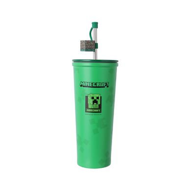 Vaso de Acero Doble Pared con Pitillo 650 Ml Creeper Serie Minecraft Verde