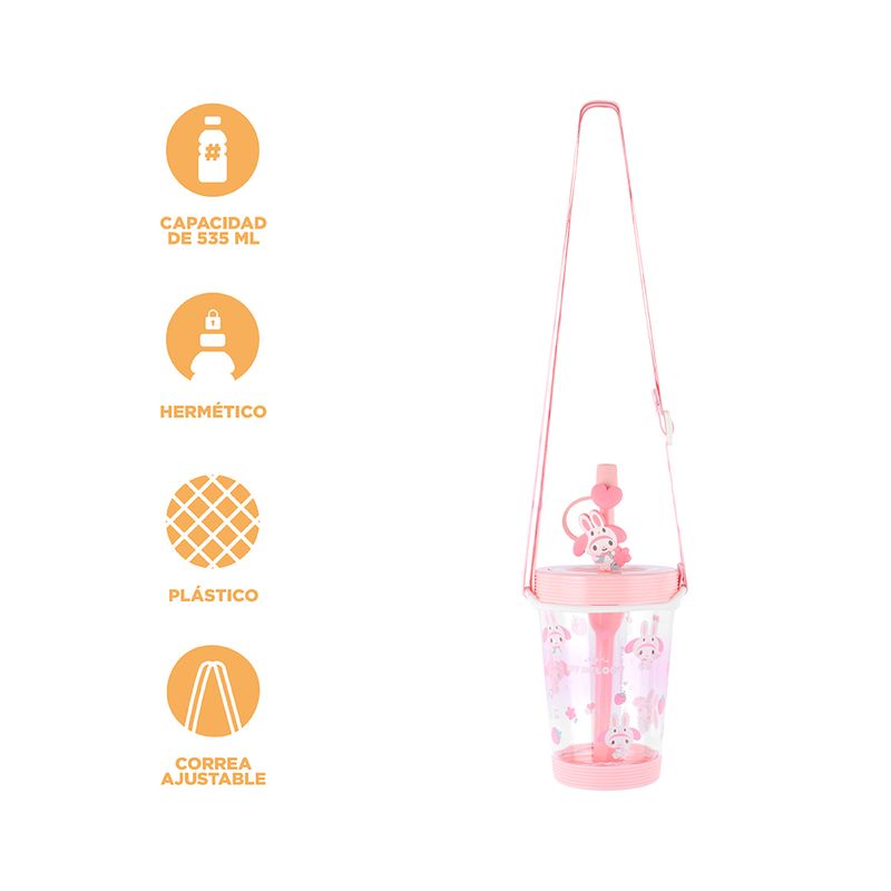Vaso-Plastico-con-Correa-para-el-Hombro-de-535-Ml-My-Melody-Serie-Sanrio-Rosa-4-26593