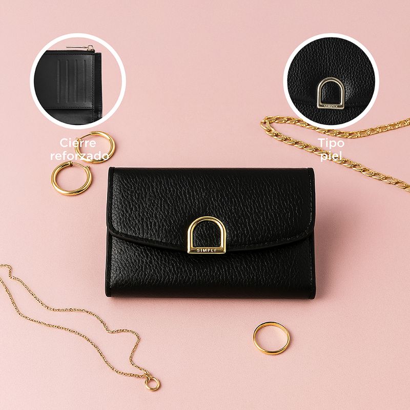 Cartera-para-Mujer-con-Hebilla-Dorada-Serie-Miniso-Negro-5-26526