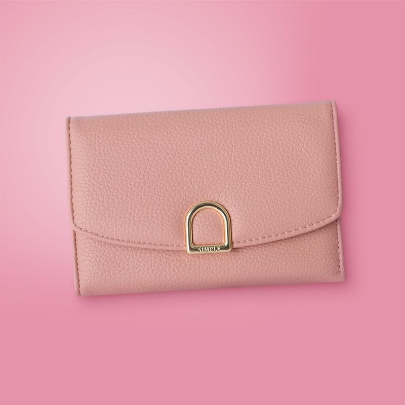 Cartera-para-Mujer-con-Hebilla-Dorada-Serie-Miniso-Rosa-2-26527