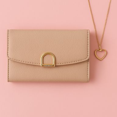 Cartera para Mujer con Hebilla Dorada Serie Miniso Beige