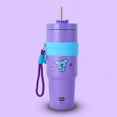 Termo de Doble Pared con Funda y Pitillo 900 Ml Koya Serie Bt21 Morado