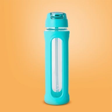 Vaso de Vidrio con Tapa Abatible Pico y Asa 580 Ml Serie Miniso Verde