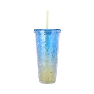 Vaso Plastico con Correa 680 Ml Serie Miniso Azul y Amarillo