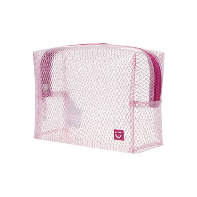 Cosmetiquera Grande Transparente con Red Serie Miniso Rosa Intenso