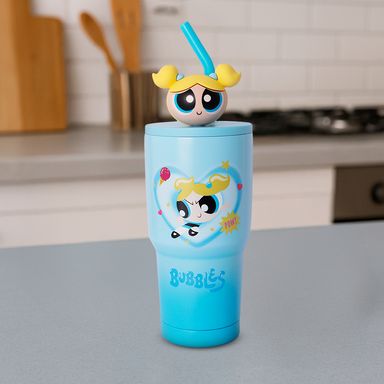 Vaso de Acero Inoxidable con Pitillo 900 Ml Serie Las Chicas Super Poderosas Azul