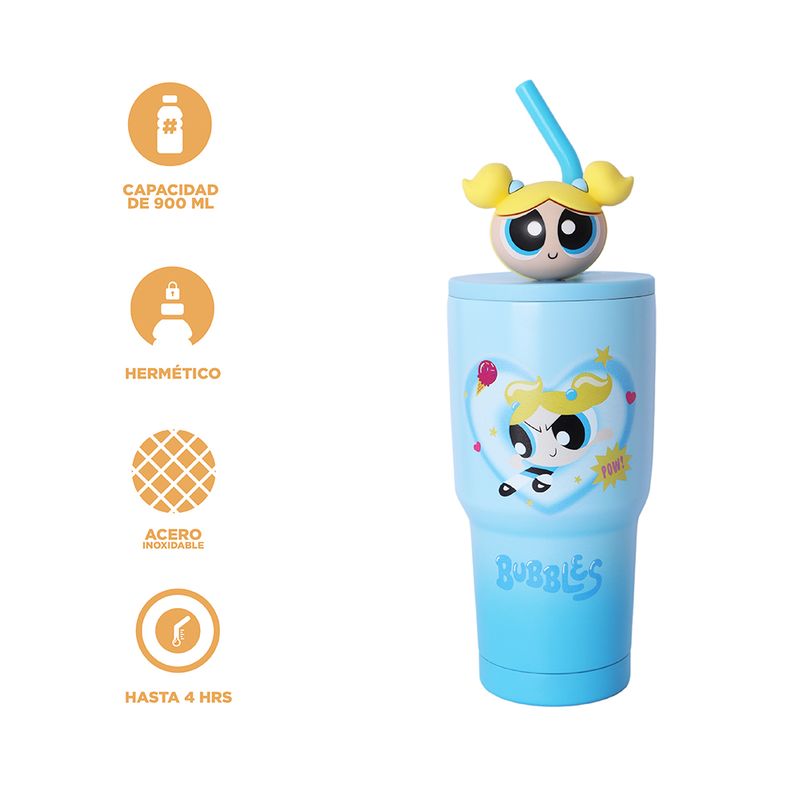 Vaso-de-Acero-Inoxidable-con-Pitillo-900-Ml-Serie-Las-Chicas-Super-Poderosas-Azul-3-26684