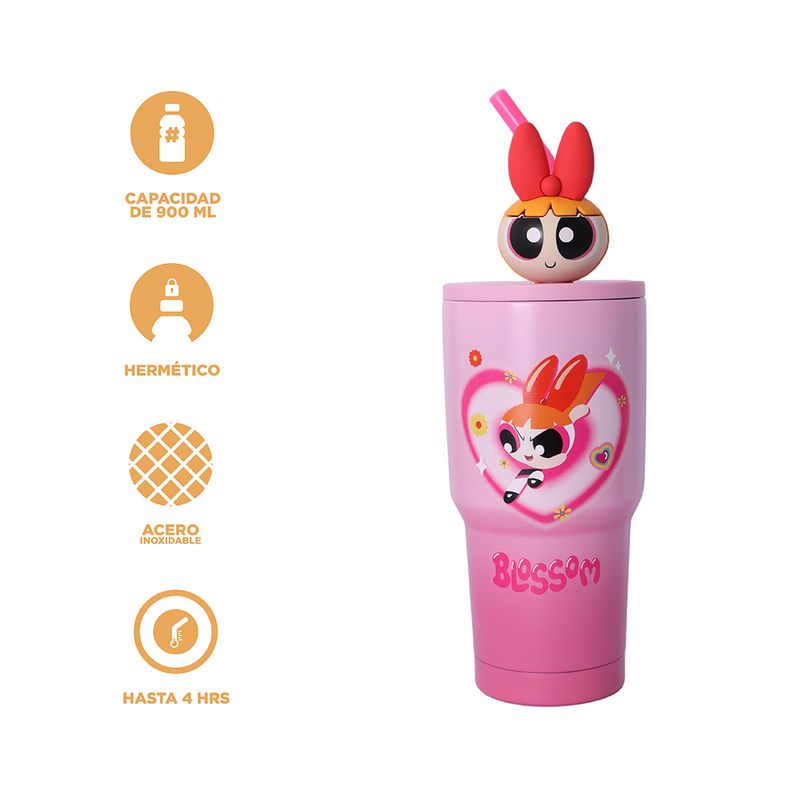 Vaso-de-Acero-Inoxidable-con-Pitillo-900-Ml-Serie-Las-Chicas-Super-Poderosas-Rosa-3-26686
