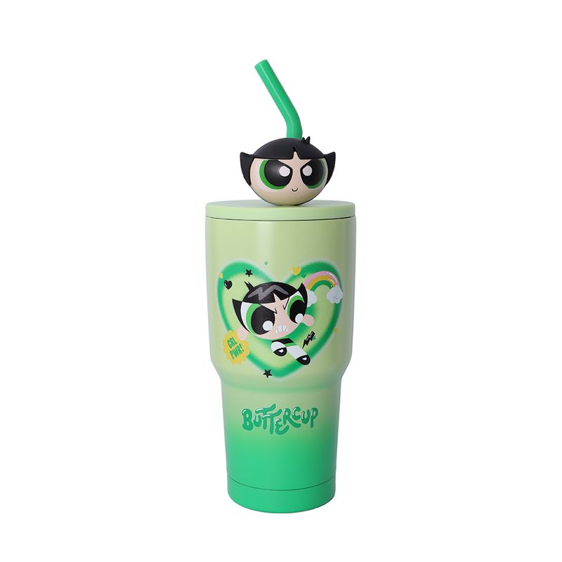 Vaso-de-Acero-Inoxidable-con-Pitillo-900-Ml-Serie-Las-Chicas-Super-Poderosas-Verde-1-26685