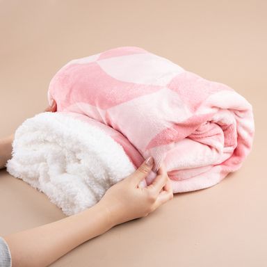 Cobija Doble Faz a Cuadros Rosa y  Blanco