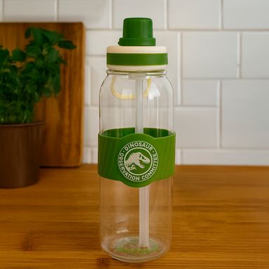 Botella 1000 Ml con Asa y Pitillo Serie Jurassic World Verde