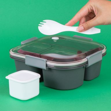 Contenedor Caja Bento de 3 Compartimentos 1200 Ml Negro Serie Miniso