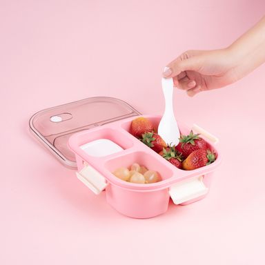 Contenedor para Alimentos de 3 Compartimentos 1200 Ml Rosa Serie Miniso