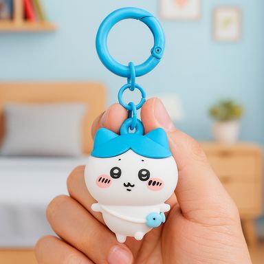 Llavero 3D Hachiware Serie Chiikawa Blanco con Azul