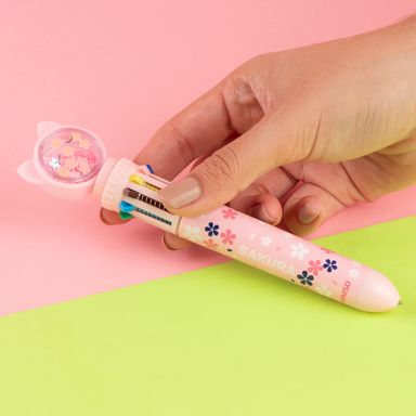 Esfero Retractil Sakura Cat 10 Colores Serie Miniso