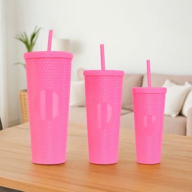 Juego de Vasos con Pitillo 3 Piezas Serie Miniso Rosa