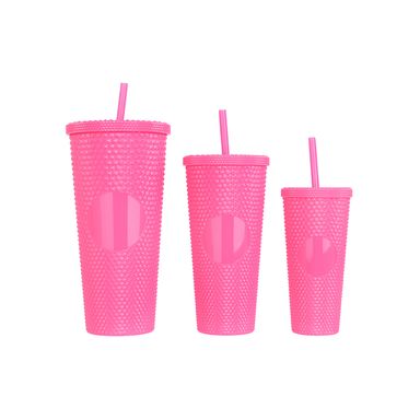 Juego de Vasos con Pitillo 3 Piezas Serie Miniso Rosa