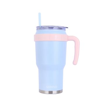 Vaso de Doble 1240 Ml Pared con Pitillo y Asa Serie Miniso Azul