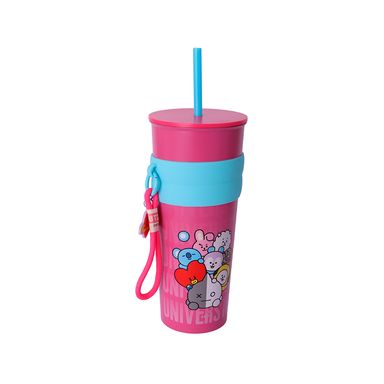 Vaso con Colgante y Pitillo 800Ml Serie  Bt21 Rosa