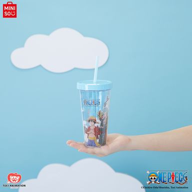 Vaso de Doble Pared con Pitillo 420 Ml Azul Serie One Piece