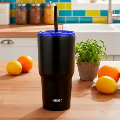 Vaso de Doble Pared 580 Ml con Pitillo Serie Solid Negro