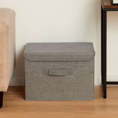 Caja de Almacenamiento de Lino con Tapa Grande Gris